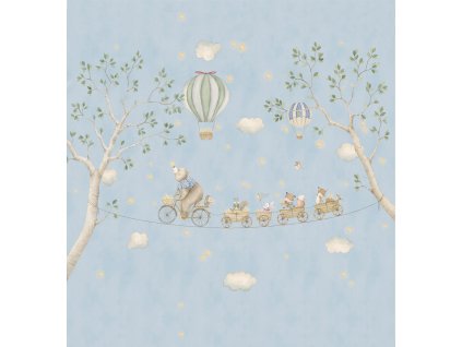 Dětská vliesová obrazová tapeta na zeď, modrá, zvířátka, CW6138-1, Cute Walls, Decoprint, velikost 2,65 x 2,8 m