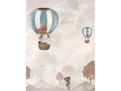 Dětská vliesová obrazová tapeta na zeď, balony, medvídci, CW6135-1, Cute Walls, Decoprint, velikost 2,12 x 2,8 m