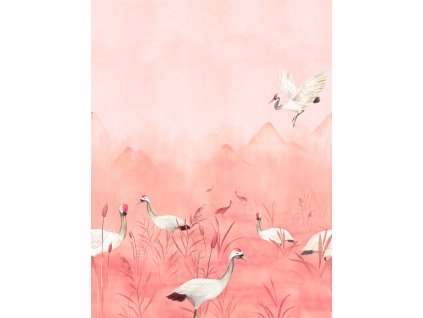 Vliesová obrazová tapeta na zeď, růžová, volavky, CW6050-1, Cute Walls, Decoprint, velikost 2,12 x 2,8 m