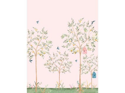 Dětská vliesová obrazová tapeta na zeď, růžová, stromečky, CW6121-1, Cute Walls, Decoprint, velikost 2,12 x 2,8 m