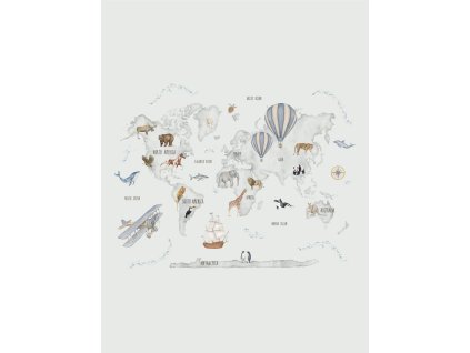 Dětská vliesová obrazová tapeta na zeď, zvířátka, mapa Světa, CW6118-1, Cute Walls, Decoprint, velikost 2,12 x 2,8 m