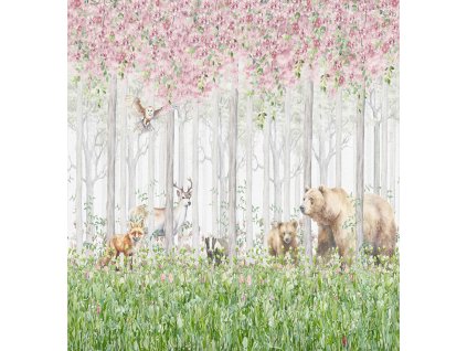Vliesová obrazová tapeta na zeď, lesní zvířata, CW6045-1, Cute Walls, Decoprint, velikost 2,65 x 2,8 m