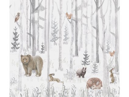 Vliesová obrazová tapeta na zeď, lesní zvířátka, CW6044-1, Cute Walls, Decoprint, velikost 3,18 x 2,8 m
