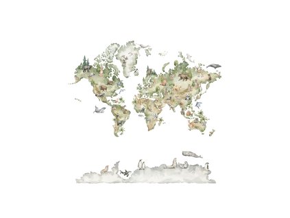 Dětská vliesová obrazová tapeta na zeď, zvířátka, mapa Světa, CW6042-1, Cute Walls, Decoprint, velikost 2,12 x 2,8 m