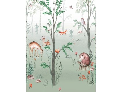 Dětská vliesová obrazová tapeta na zeď, lesní zvířátka, CW6041-1, Cute Walls, Decoprint, velikost 2,12 x 2,8 m