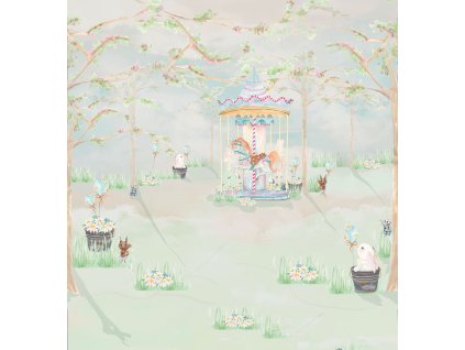 Dětská vliesová obrazová tapeta na zeď, kolotoč, CW6111-1, Cute Walls, Decoprint, velikost 2,65 x 2,8 m