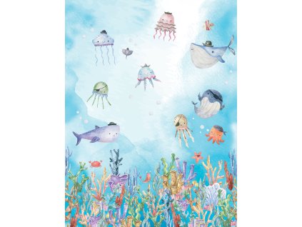 Dětská vliesová obrazová tapeta na zeď, podmořský svět, CW6058-1, Cute Walls, Decoprint, velikost 2,12 x 2,8 m