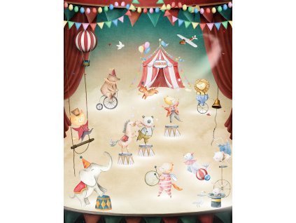 Dětská vliesová obrazová tapeta na zeď, zvířátka v cirkuse, CW6056-1, Cute Walls, Decoprint, velikost 2,12 x 2,8 m