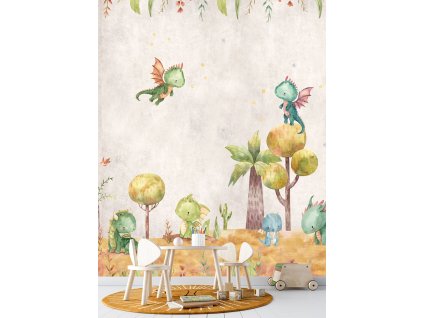 Dětská vliesová obrazová tapeta na zeď, dráčci, CW6053-1, Cute Walls, Decoprint, velikost 2,65 x 2,8 m