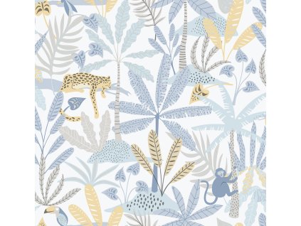 Dětská vliesová tapeta na zeď, modrá, džungle, 286-2, Enzo, ICH Wallcoverings, velikost 10,05 x 0,53 m