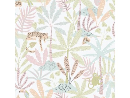 Dětská vliesová tapeta na zeď, růžová, džungle, 286-1, Enzo, ICH Wallcoverings, velikost 10,05 x 0,53 m