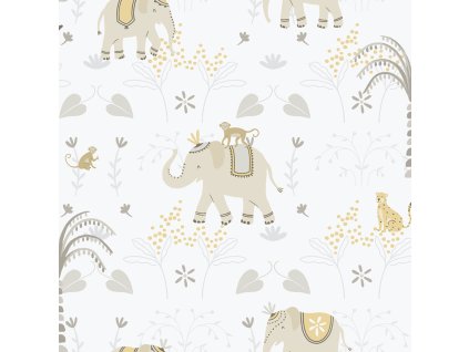 Dětská vliesová tapeta na zeď, šedo-béžová, zvířátka, 285-3, Enzo, ICH Wallcoverings, velikost 10,05 x 0,53 m