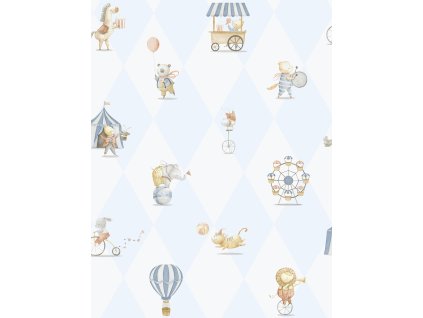 Dětská vliesová tapeta na zeď, modrá, zvířátka, 282-2, Enzo, ICH Wallcoverings, velikost 10,05 x 0,53 m