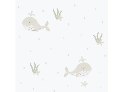 Dětská vliesová tapeta na zeď, šedo-béžová, velryby, 281-3, Enzo, ICH Wallcoverings, velikost 10,05 x 0,53 m