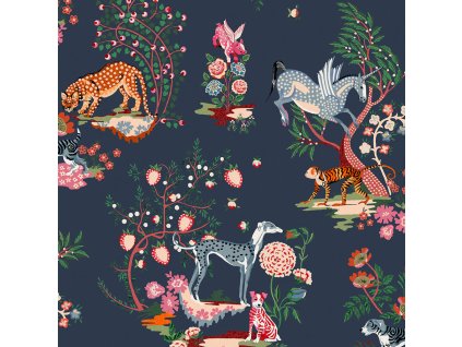 Vliesová tapeta na zeď, modrá, rostliny, zvířata, 125526, Cath Kidstone, velikost 10 x 0,52 m