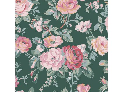Vliesová tapeta na zeď, zelená, růžová, květiny,  růže, 125502, Cath Kidstone, velikost 10 x 0,52 m