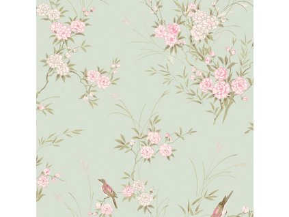 Vliesová tapeta na zeď, zelená, květiny, ptáčci, 125120, Shabby Chic by Rachel Ashwell, velikost 10 x 0,52 m