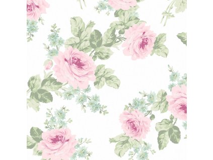 Vliesová tapeta na zeď, růžovo-zelená, květiny, 125111, Shabby Chic by Rachel Ashwell, velikost 10 x 0,52 m