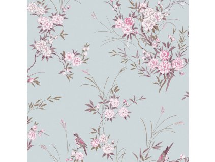 Vliesová tapeta na zeď, modrá, květiny, ptáčci, 125119, Shabby Chic by Rachel Ashwell, velikost 10 x 0,52 m