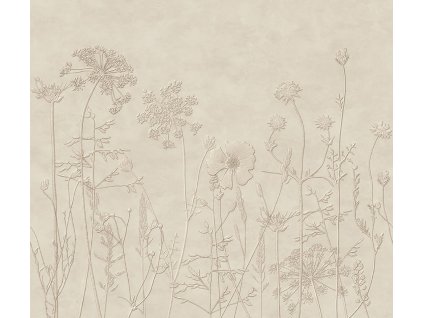 Vliesová fototapeta na zeď, béžová, rostliny, květiny, trávy, 350701, Riviera Maison,  Eijffinger, velikost 3,18 x 2,8 m