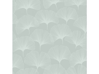 Metalická zelená vliesová tapeta, matné obrysy listů Ginkga 347748, City Chic, Origin, velikost 0,53 x 10,05 m