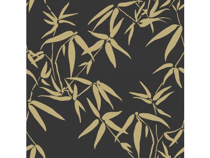 Černá vliesová tapeta na zeď, zlaté listy bambusu 347740, City Chic, Origin, velikost 0,53 x 10,05 m