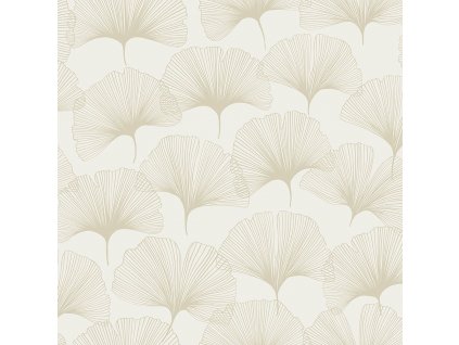 Krémová vliesová tapeta na zeď, metalické listy Ginkga 347730, City Chic, Origin, velikost 0,53 x 10,05 m