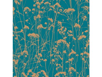 Tyrkysová vliesová tapeta luční květiny 105459, Reclaim, Graham&Brown, velikost 0,52 x 10 m