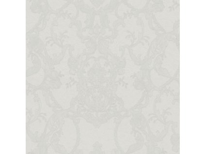 Bílo-stříbrná ornamentální vliesová tapeta s vinylovým povrchem Z80040 Philipp Plein, Zambaiti Parati, velikost 1,06 x 10,05 m