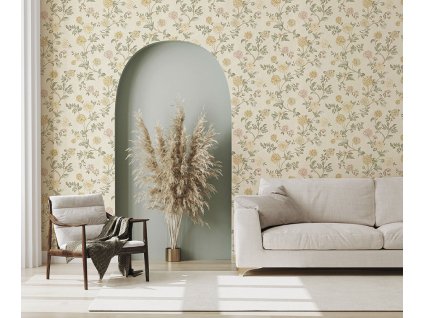 Bílá vliesová tapeta na zeď květiny, Z66805, Satin Flowers, Zambaiti Parati, velikost 0,53 x 10,05 m