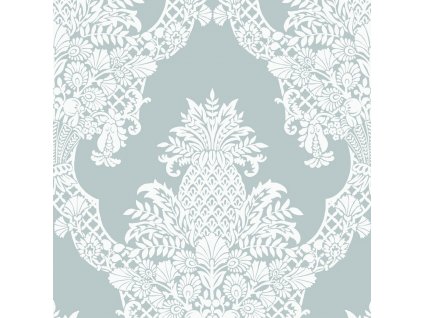 Tyrkysová předklížená tapeta, ananas, ornamenty DM4973, Damask, York, velikost 0,685 x 8,2 m
