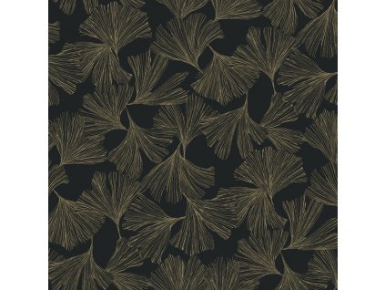 Černá vliesová tapeta se zlatými listy ginkga DD3742, Dazzling Dimensions 2, York, velikost 0,685 x 8,2 m