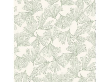 Bílá vliesová tapeta na zeď, zelené listy ginkga DD3745, Dazzling Dimensions 2, York, velikost 0,685 x 8,2 m