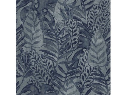 Vliesová modrá tapeta, listy, textilní struktura TA25063 Tahiti, Decoprint, velikost 0,53 x 10,05 m