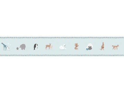 Modrá dětská samolepící bordura se zvířátky 7504-1, Noa, ICH Wallcoverings, velikost 0,16 x 5 m