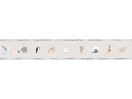 Šedá dětská samolepící bordura se zvířátky 7504-2, Noa, ICH Wallcoverings, velikost 0,16 x 5 m