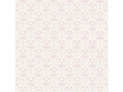 Růžová vliesová dětská tapeta na zeď - ptáčci, mašličky JS3205, Jack´N Rose 2024 , Grandeco, velikost 0,53 x 10,05 m