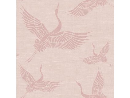 Vliesová růžová tapeta - ptáci, jeřábi - látková textura 347757, Natural Fabrics, Origin, velikost 0,53 x 10,05 m