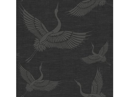 Vliesová šedočerná tapeta - ptáci, jeřábi - látková textura 347760, Natural Fabrics, Origin, velikost 0,53 x 10,05 m