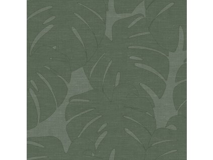 Vliesová zelená tapeta - listy monstery - látková textura 347762, Natural Fabrics, Origin, velikost 0,53 x 10,05 m
