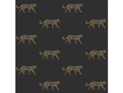 Černá vliesová tapeta se zlatými leopardy 347686, City Chic, Precious, Origin, velikost 0,53 x 10,05 m