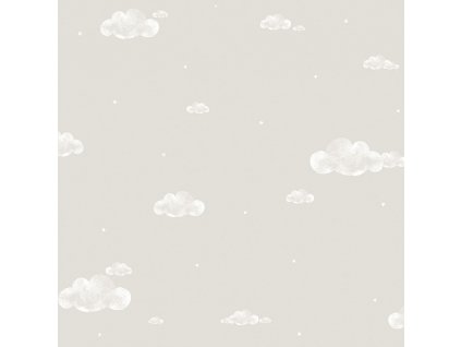 Papírová tapeta na zeď šedá, mráčky, obloha, hvězdičky 458-4, Pippo, ICH Wallcoverings, velikost 0,53 x 10,05 m