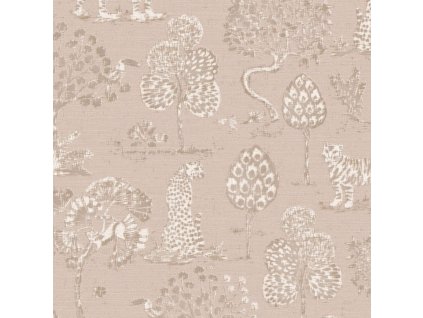 Růžová vliesová tapeta se stromy, tygry a leopardy 317312, Oasis, Eijffinger, velikost 0,52 x 10 m