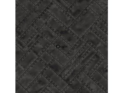 Černá vliesová tapeta, imitace kovových desek s nýty 337240, Matières - Metal, Origin, velikost 0,53 x 10,05 m