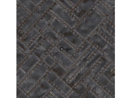 Vliesová tapeta na zeď šedá, imitace kovových desek s nýty 337241, Matières - Metal, Origin, velikost 0,53 x 10,05 m