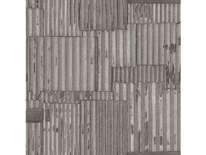 Šedostříbrná vliesová tapeta design vlnitý plech 347618, Matières - Metal, Origin, velikost 0,53 x 10,05 m