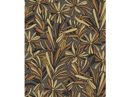 Šedo-hnědá květinová vliesová tapeta na zeď, BA26072,  Brazil,  Decoprint, velikost 10,05 x 0,53 m