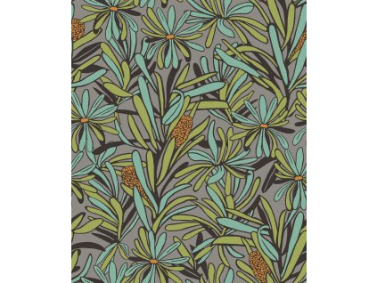 Zeleno-šedá květinová vliesová tapeta na zeď, BA26071,  Brazil,  Decoprint, velikost 10,05 x 0,53 m