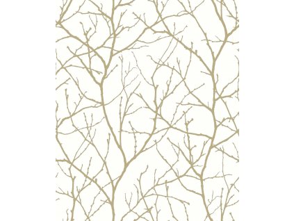 Bílo-zlatá vliesová tapeta na zeď, větvičky stromu, MD7126, Modern Metals, York, velikost 0,53 x 10,05 m