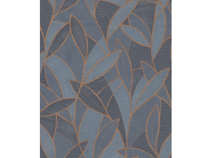 Modro-bronzová vliesová tapeta s listy,  AL26232, Allure, Decoprint, velikost 10,05 x 0,53 m